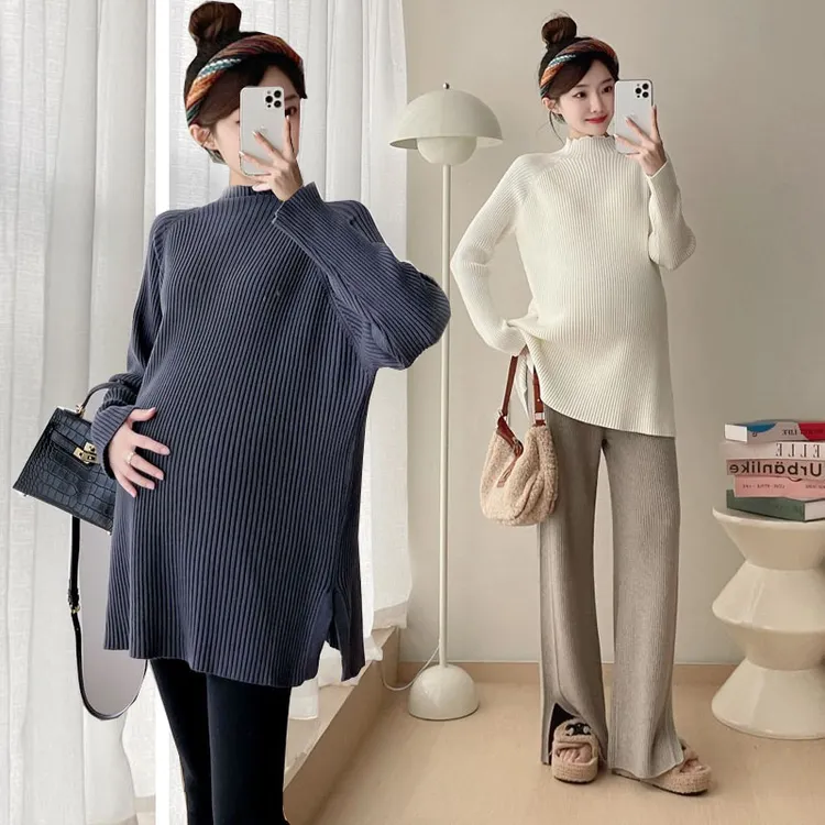 孕妇毛衣中长款秋季韩版时尚高领宽松a字针织软糯内搭打底衫秋冬
