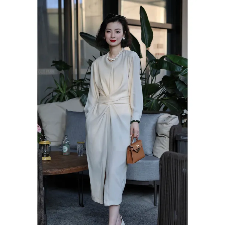 西子/"一衣多穿"正反两面穿纽结系带气质醋酸女装连衣裙/SM106