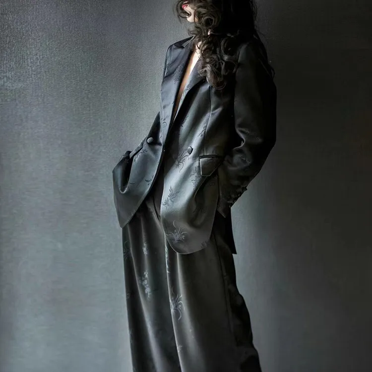 2025春秋新款高级醋酸提花女总裁西装阔腿裤套装气质女神两件套潮