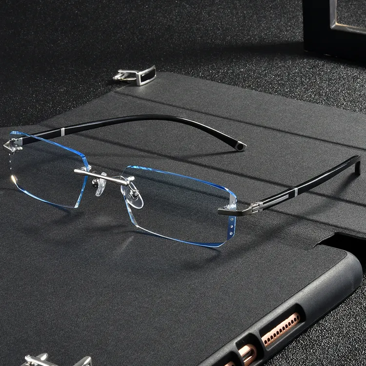 平光大框超轻近视眼镜男女无框有度数切边商务大脸无边框眼镜男