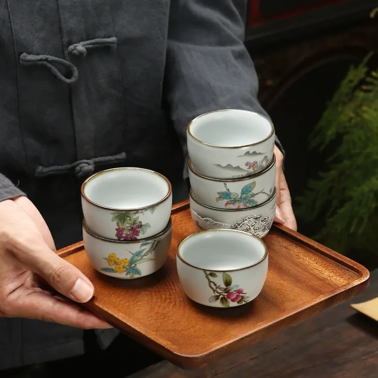 家用大号汝窑茶杯复古开片可养茶盏泡茶杯月牙白色汝瓷主人杯单杯
