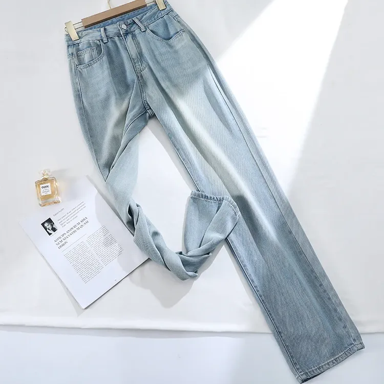 2025夏季新款浅蓝色莱赛尔阔腿牛仔裤女高腰显瘦薄款宽松垂感裤子