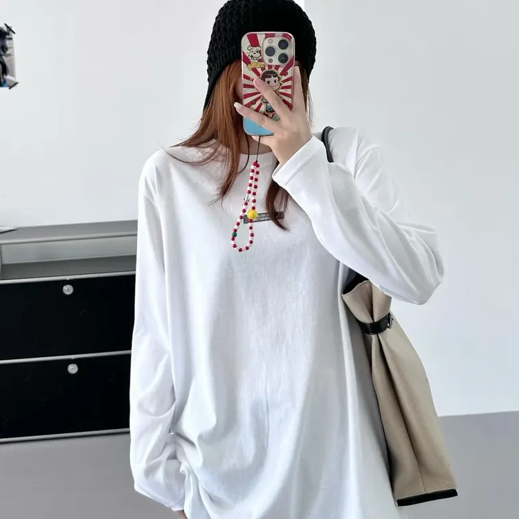 长袖修身型常规立体装饰圆领T恤秋季打底衫时尚百搭