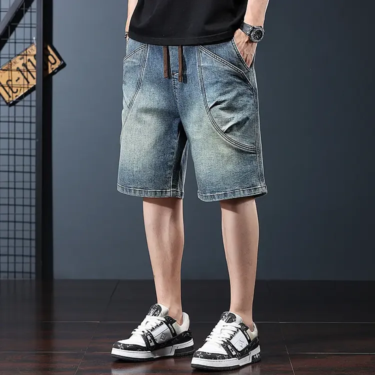 美式复古牛仔短裤男夏季宽松直筒工装五分裤潮牌休闲男士外穿中裤