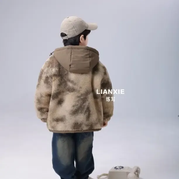 男普通外套洋气冬季连帽冬季男童迷彩厚款