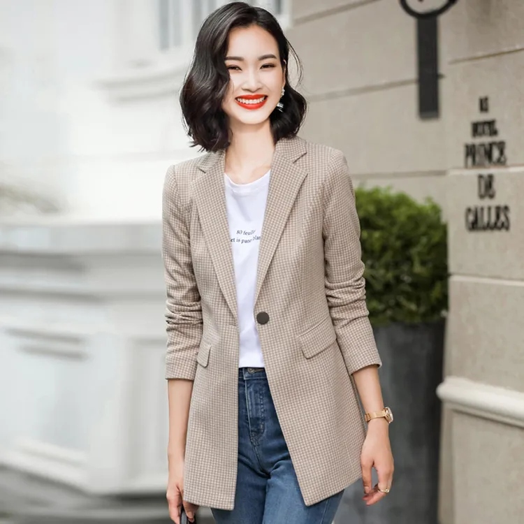千鸟格小西装外套女秋季新款气质修身时尚显瘦韩版休闲职业西服