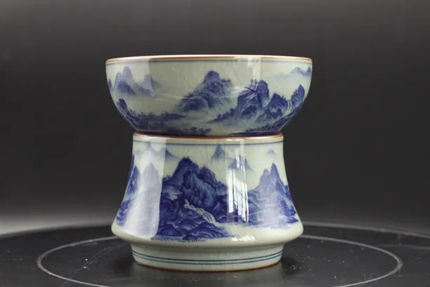 景德镇青花千里江山过滤茶漏