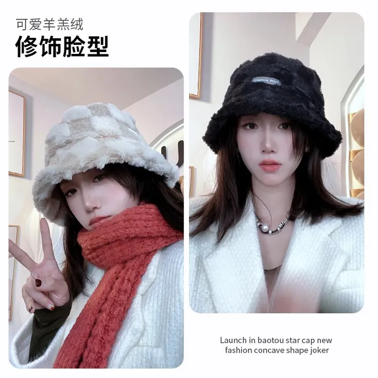 秋冬季渔夫帽子女加厚保暖防寒防风韩版时尚兔毛盆帽显脸小水桶帽