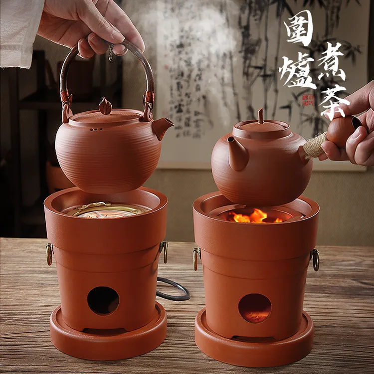 潮州红泥小火炉手工砂铫壶薄锅仔烧水壶中式围炉煮茶碳电两用茶炉