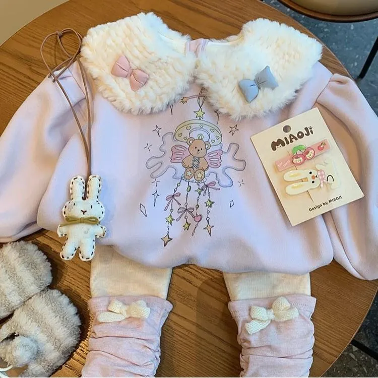 粉红屋加绒卫衣2024新款冬装小童女宝宝洋气一体绒上衣1岁2岁