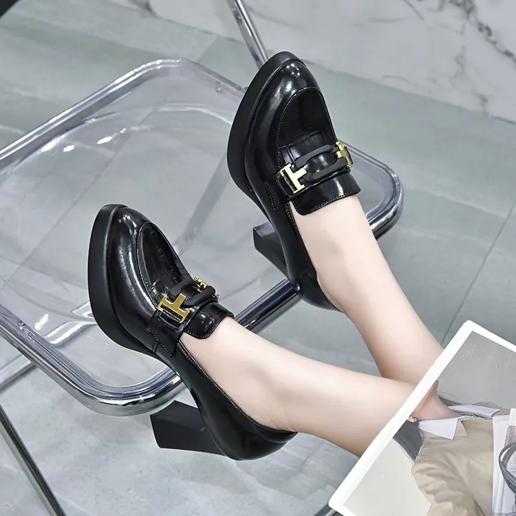 【脚肥卡码拍大一码】新款防水台高跟鞋WS23002时尚圆头百搭粗跟商品图