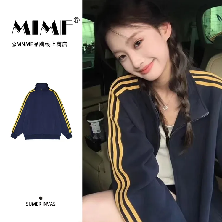 mnmf秋冬季保暖时尚三条杠POLO领简约立领外套25休闲百搭男女潮流