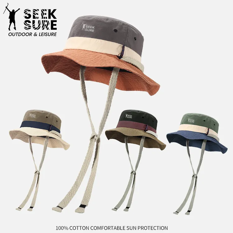 防晒帽夏季新款纯棉透气遮阳日系渔夫帽男户外防紫外线登山帽子女