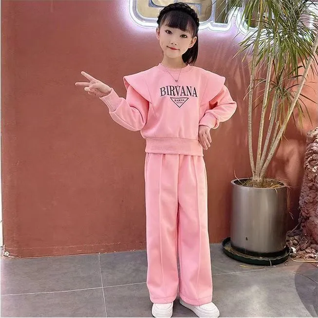 女童套装春款2024新款儿童卫衣女孩洋气阔腿裤运动两件套时尚炸街