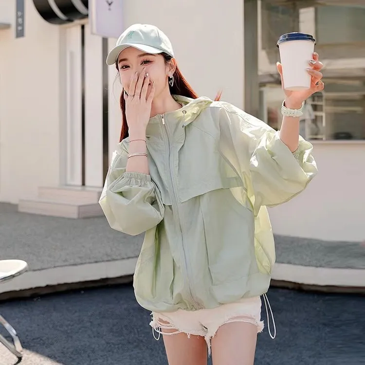2024夏季新款防晒衣女便携式速干时尚百搭透气薄款连帽宽松简约