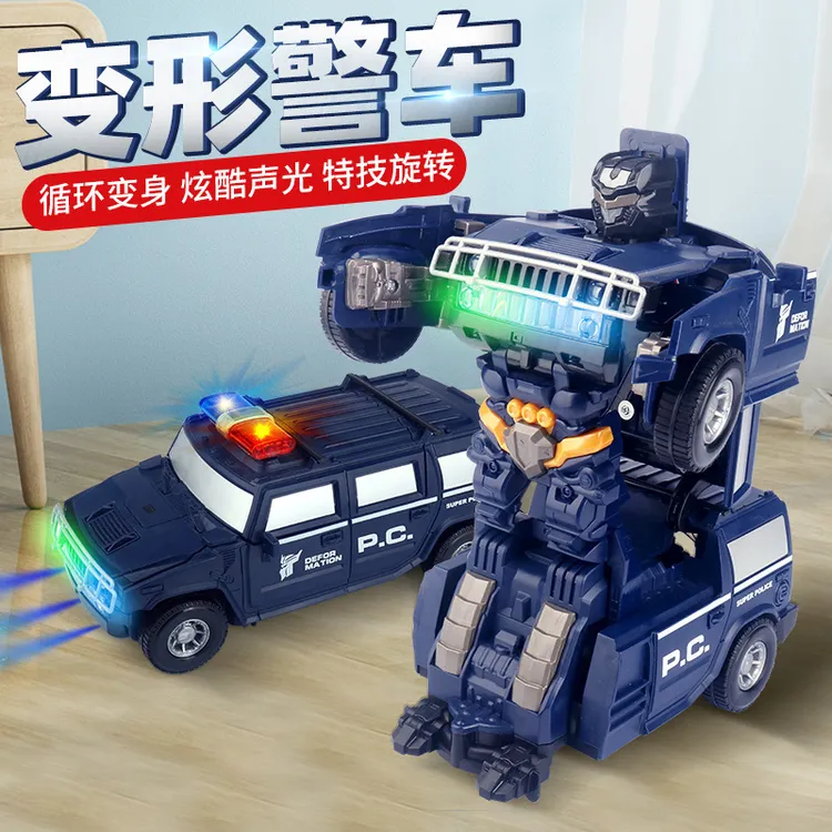 电动灯光音乐变形悍马警车跳舞机器人万向投影自动变形汽车玩具