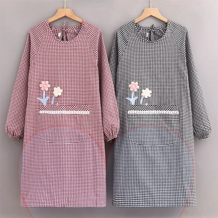 围裙干活厨房专用加厚棉布长袖罩衣围裙干活厨房做饭时尚上班女款