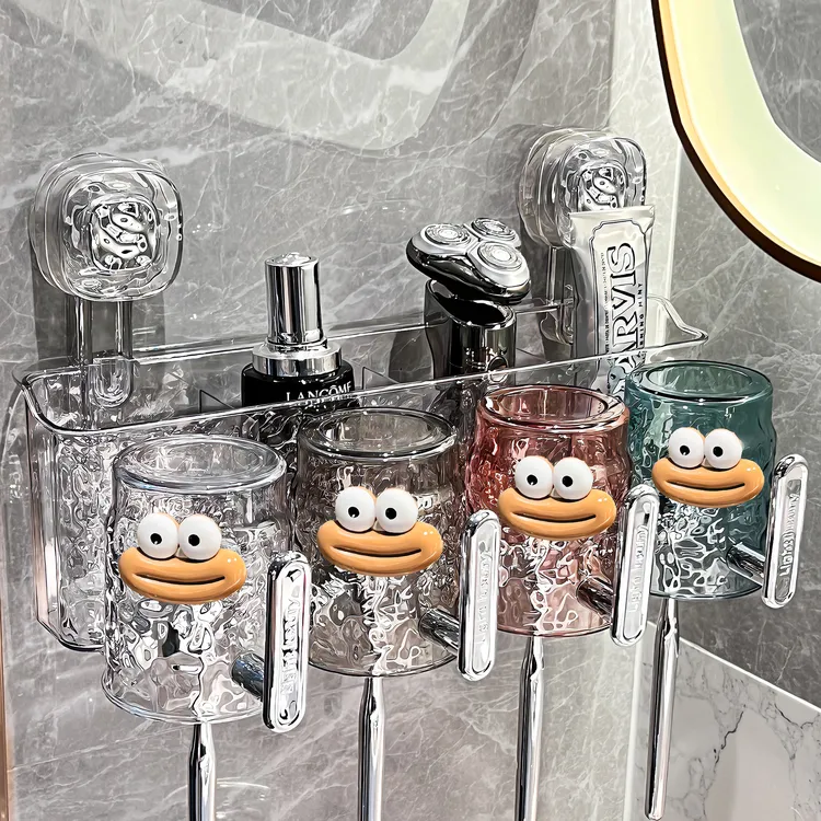 BSD双杯吸盘牙刷架壁挂式2杯套装牙杯置物架卫生间牙刷架置物架