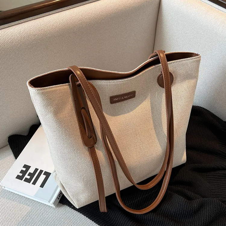 休闲大容量包包女包2025春夏新款百搭帆布包通勤单肩包简约托特包