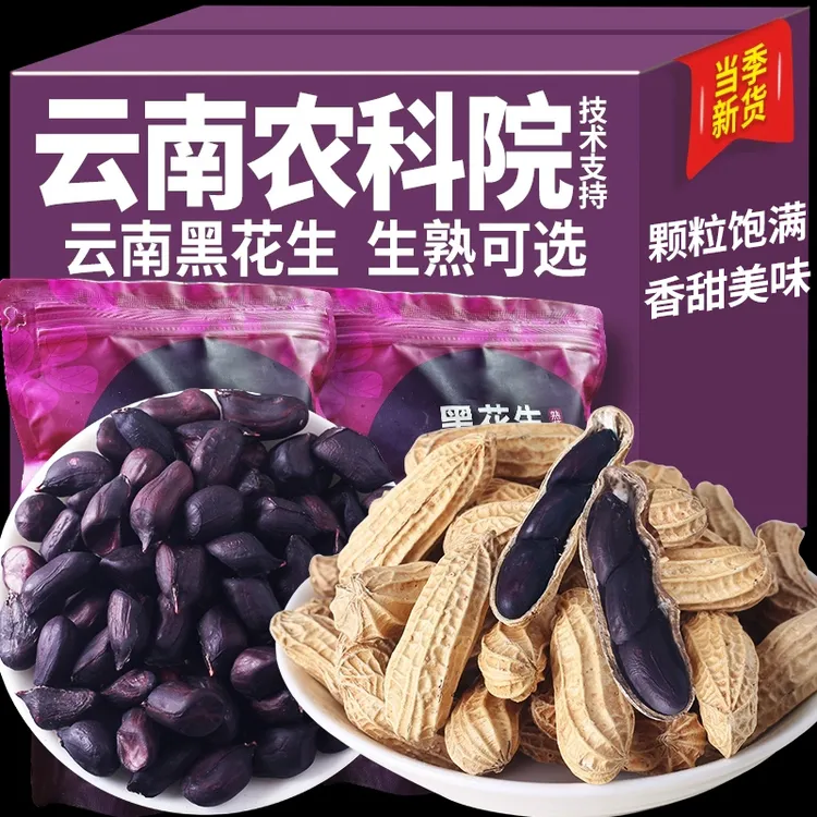 农科院云南黑花生新货带壳生的炒熟黑花生普洱特产富黑皮硒花生米
