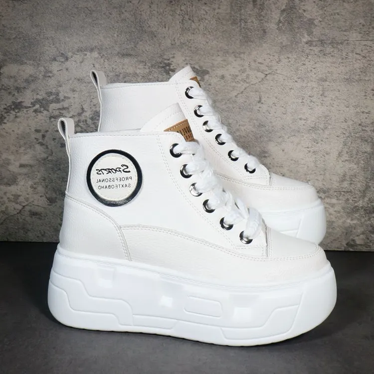 厚底内增高10cm女鞋2025春季新款系带显瘦高帮鞋小个子松糕小白鞋