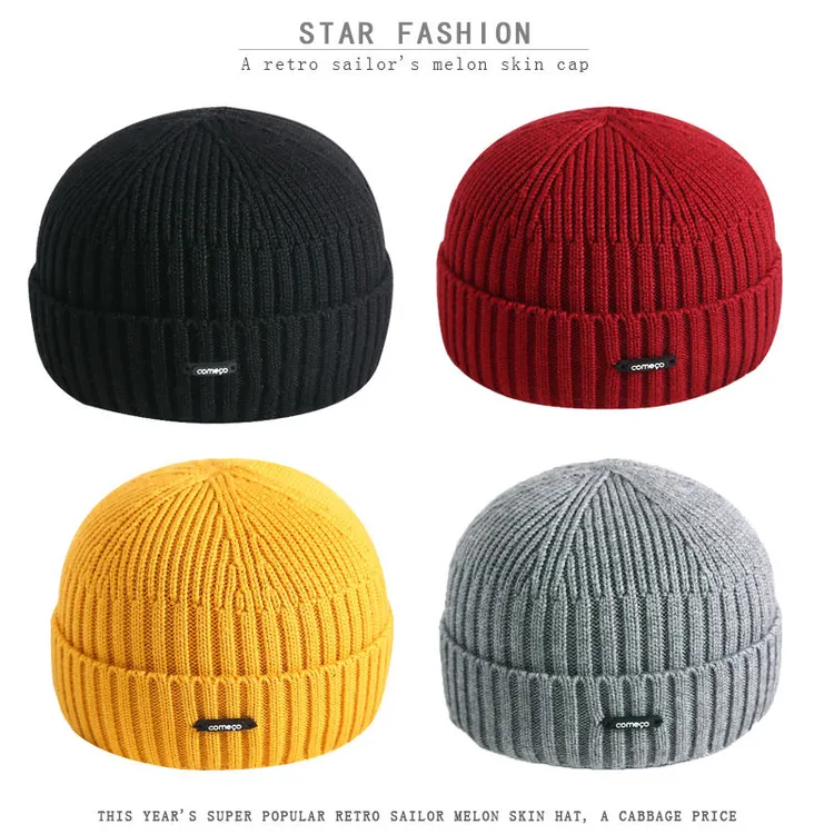 瓜皮帽子男潮韩版百搭毛线帽冬针织嘻哈冷帽女街头复古雅痞流氓帽