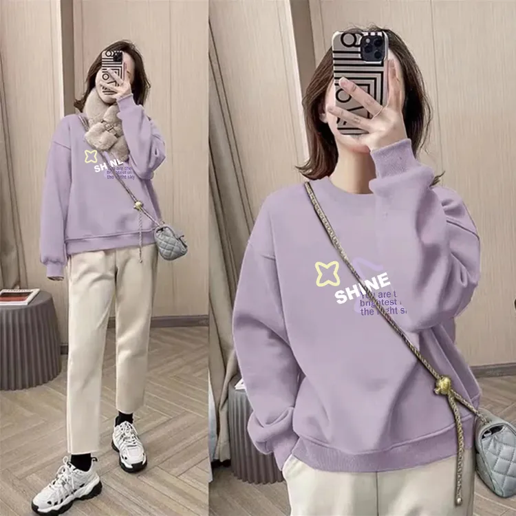 2024秋冬季新爆款圆领卫衣女小个子洋气宽松显瘦休闲百搭长袖上衣