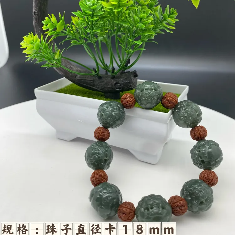 天然新疆和田玉貔貅手串招财纳福手工雕刻手链男女款单圈玉石手串