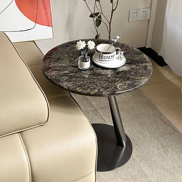 意式极简天然奢石大理石边几角几轻奢设计师高级感阳台小圆桌圆形