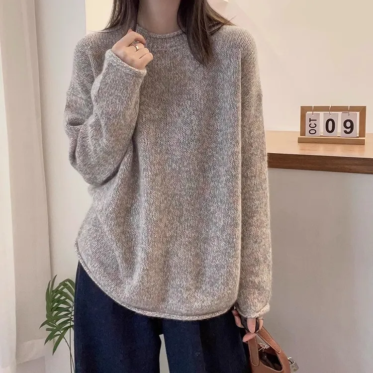 大码软糯慵懒风打底毛衣女秋季新款胖妹妹气质显瘦遮肚子针织上衣