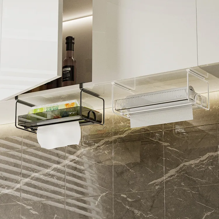 吊柜纸巾盒家用厨房卫生间悬挂收纳抽纸盒免打孔倒挂卷纸收纳架