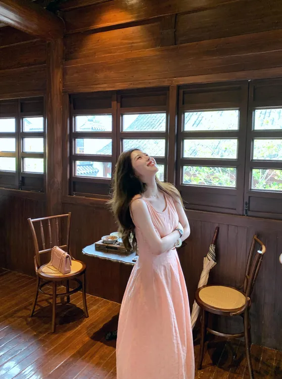 JIAHUI 粉色无袖背心连衣裙女夏季爆款2025新款高级感收腰长裙子