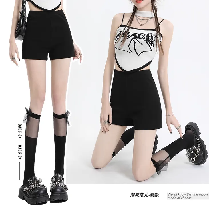 完美霓裳辣妹热裤女爆款2025新款夏修身高腰弹力黑色包臀外穿短裤