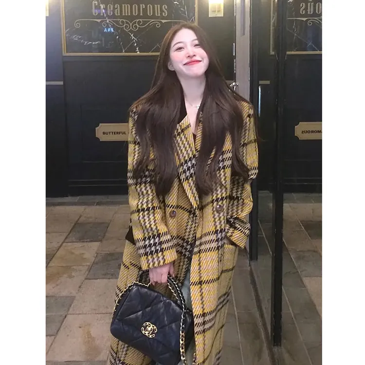格子呢子大衣女秋冬高级感毛呢外套2024新款小个子加厚赫本风爆款