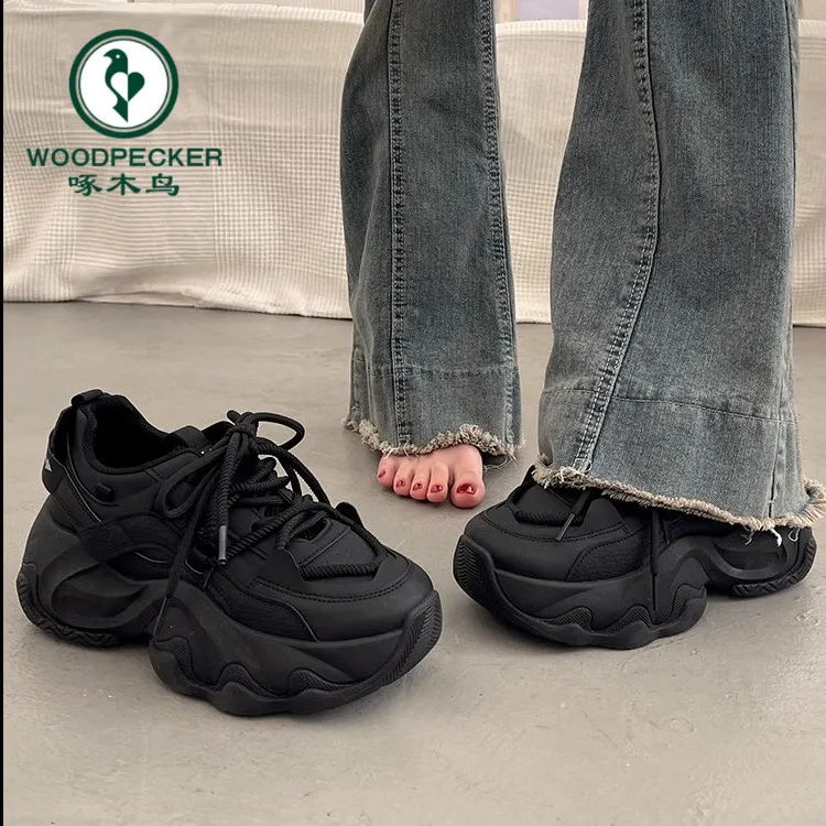 啄木鸟厚底老爹鞋女春秋季炸街显脚小2024新款爆款增高休闲运动鞋