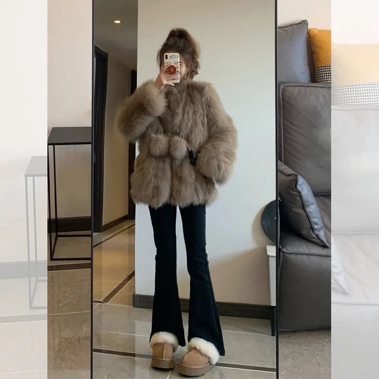 小香风毛毛外套女秋冬款小个子加厚短款