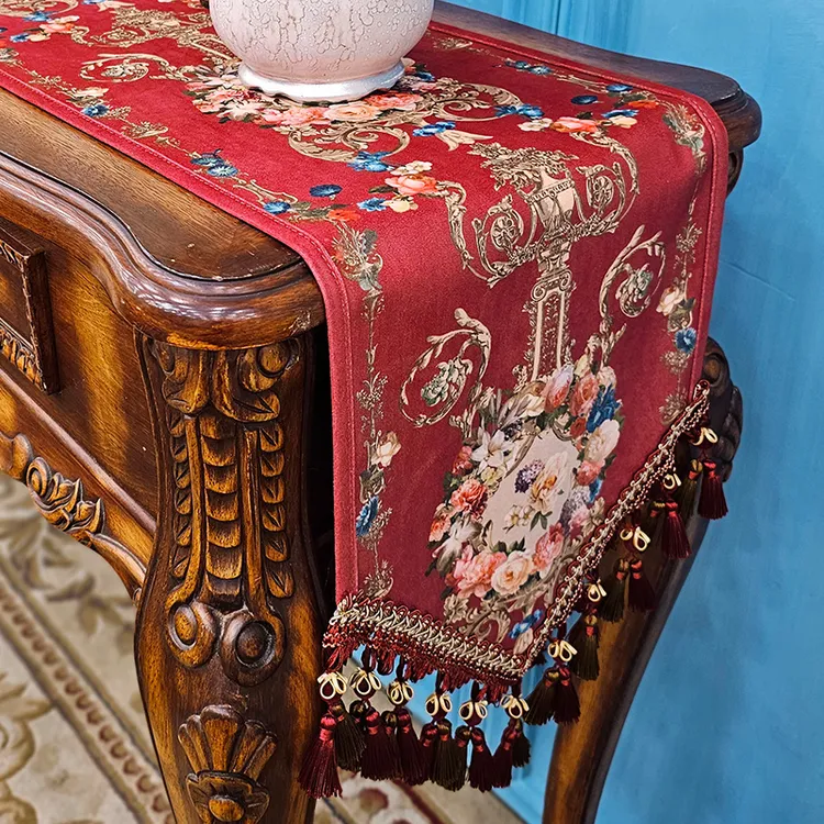 美式复古桌旗欧式奢华长条餐桌布现代轻奢茶几电视柜玄关布