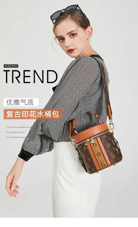LORDLY KNACK 圆筒包女款新款手提水桶包发财桶单肩斜挎饭桶小包