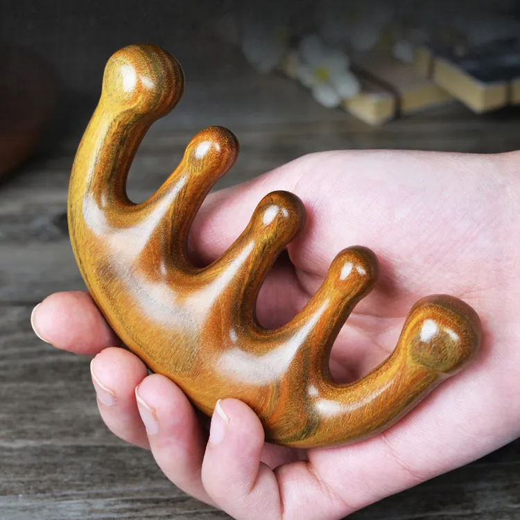 绿檀木梳子头部经络按摩梳紫檀香木梳子随身便捷头皮肩颈按摩梳子