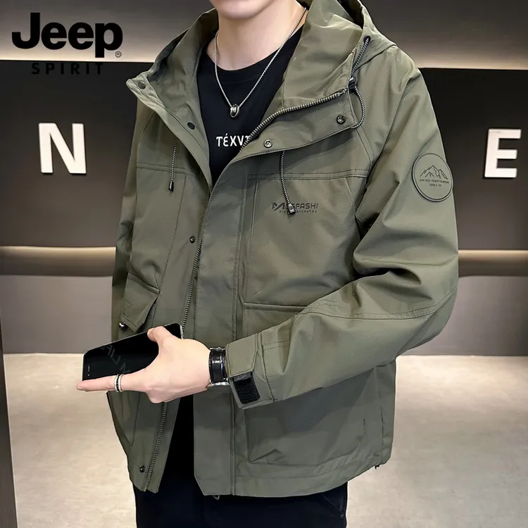 JEEPSPIRIT吉普工装夹克外套秋季男士连帽上衣男款春秋新款外衣男