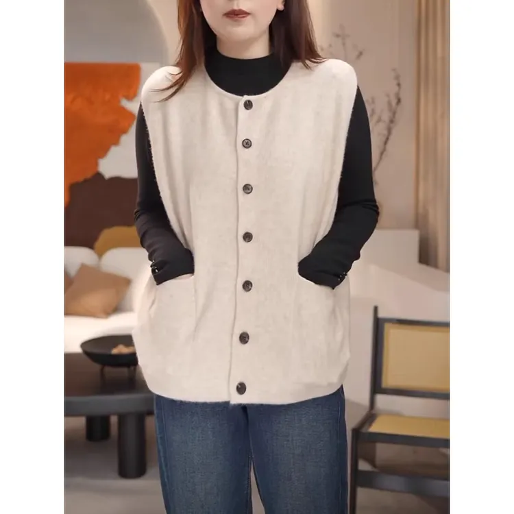 大码女装宽松无袖针织马夹2025新款春季时髦穿搭洋气开衫马甲上衣