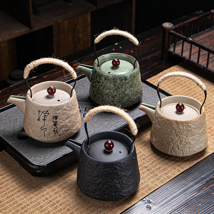 茶壶陶瓷粗陶提梁壶家用复古日式功夫茶具单壶手工防烫泡茶壶简约
