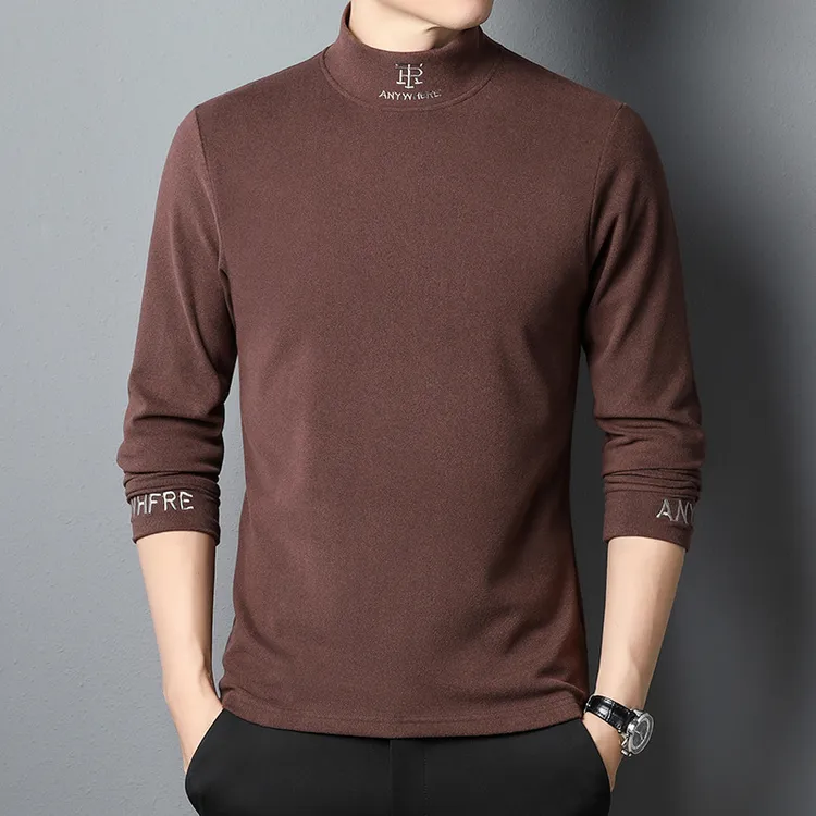 【砺兵户外】秋冬男士长袖休闲螺纹半高领字母刺绣体恤打底衫