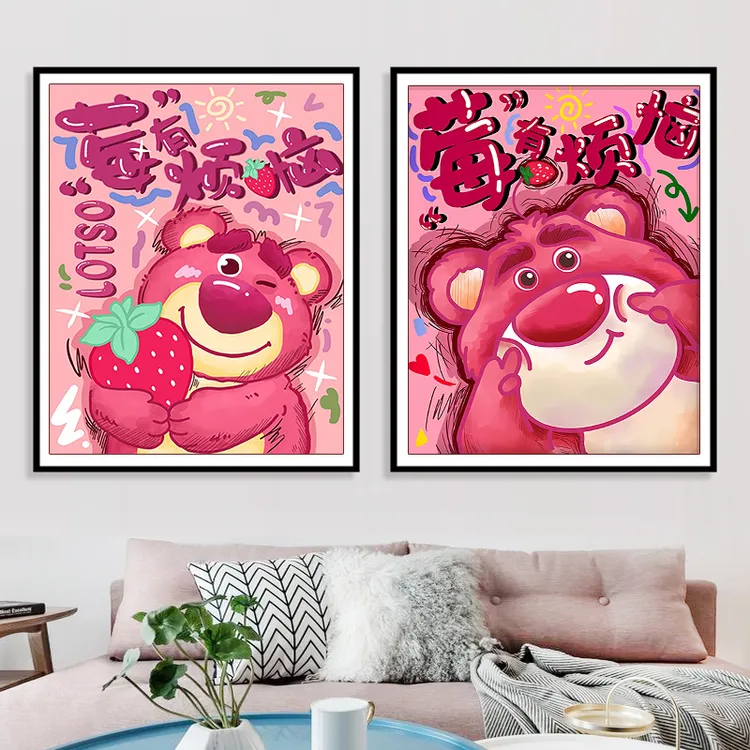 草莓熊十字绣2026爆款可爱卡通动漫初学者客厅卧室装饰画手工刺绣