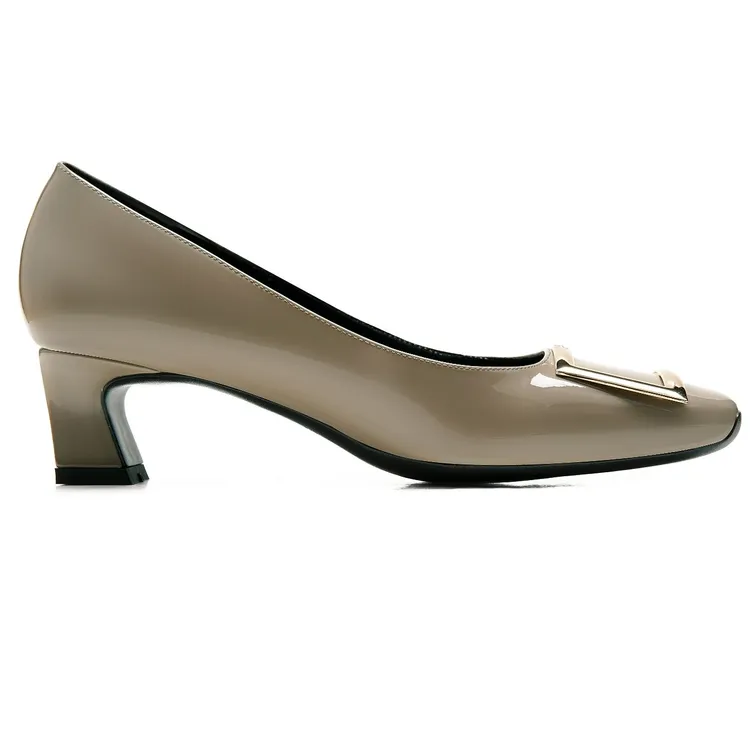 【高货版】2025方扣高跟鞋裸色女鞋中跟漆皮单鞋女粗跟单鞋