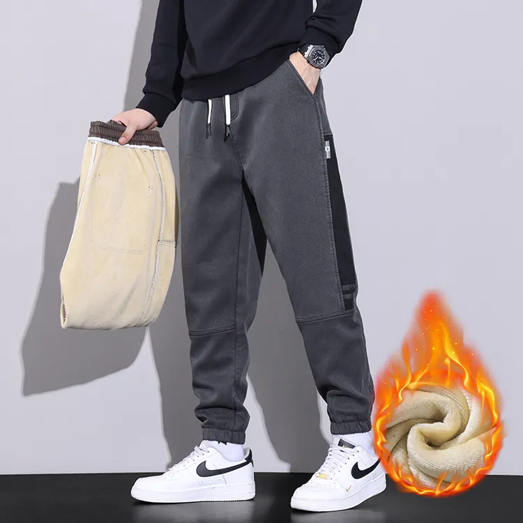 秋冬新款男士休闲裤子加绒加厚宽松束脚长裤潮牌爆款工装哈伦裤