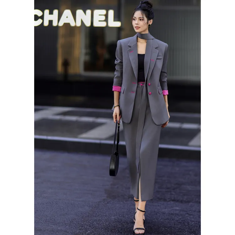 ZEROYK高端轻奢时尚套装2025秋季高级感撞色西装半身裙气质两件套