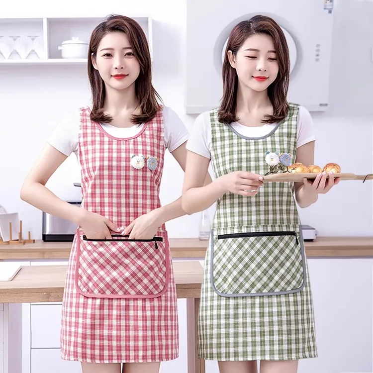 双层棉布围裙家用厨房做饭新款时尚围腰韩版女士上班用工作服罩衣