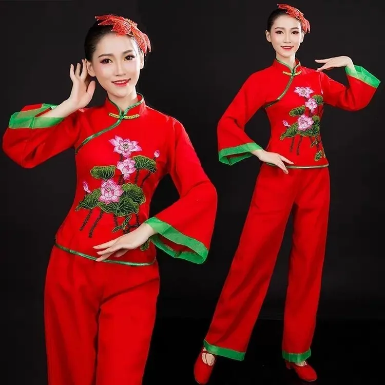 大花广场舞套装新款中老年腰鼓舞蹈演出服装古典扇子舞表演服女