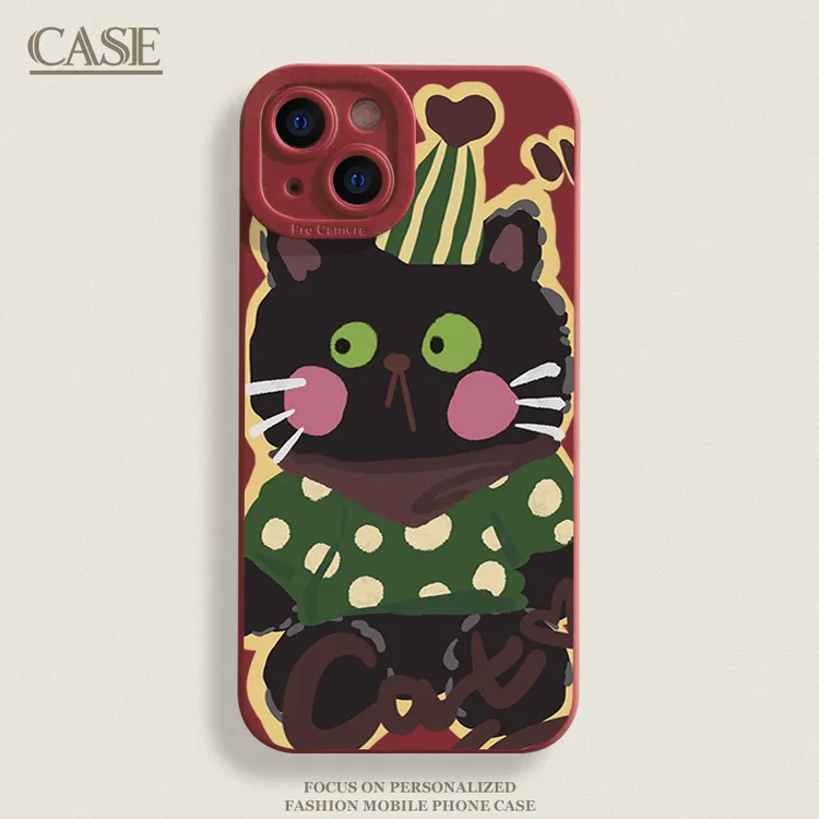 帽子黑猫iPhone15ProMax手机壳14苹果13硅胶12全包78p男女11xs/xr